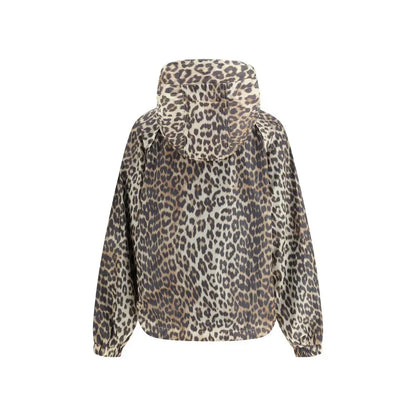 Ganni leopard regnfrakke med beige og brun leopardprint og elastiske manchetter