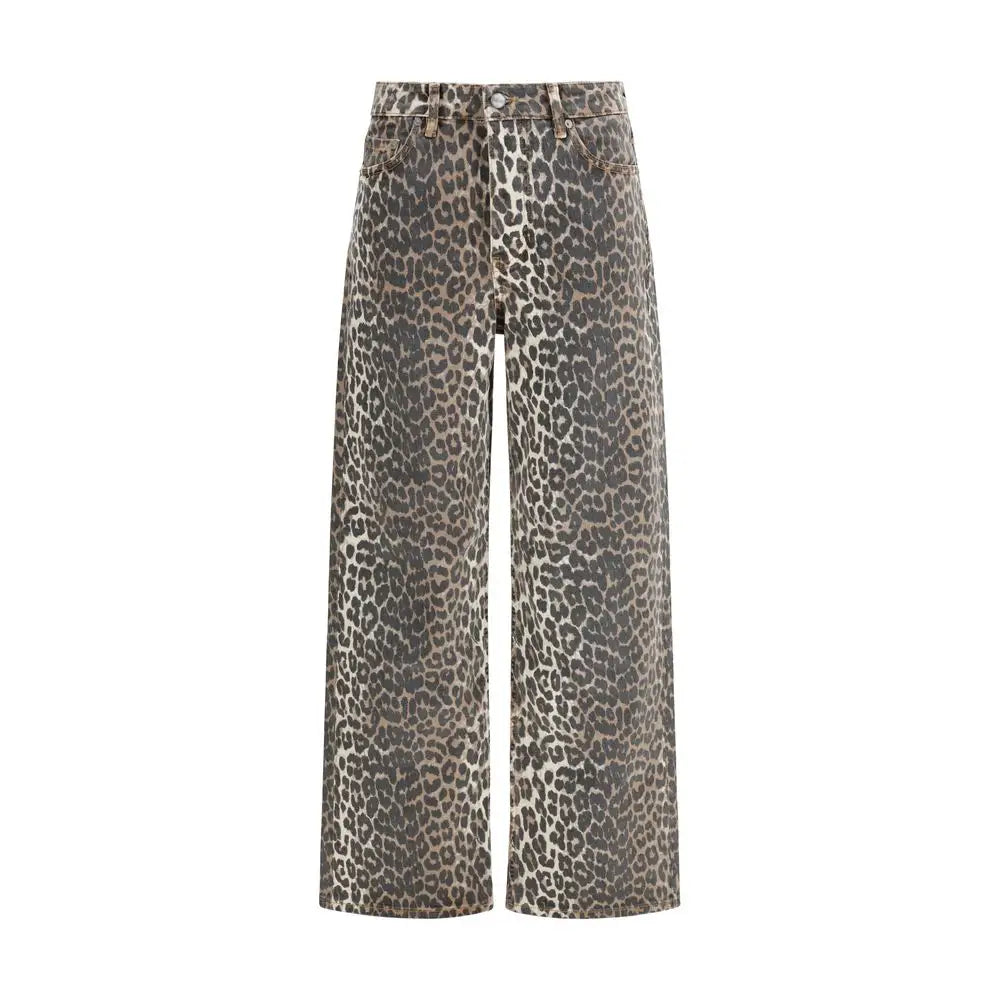 Ganni multicolor højskårne wide-leg jeans med faded grå-sort leopardprint