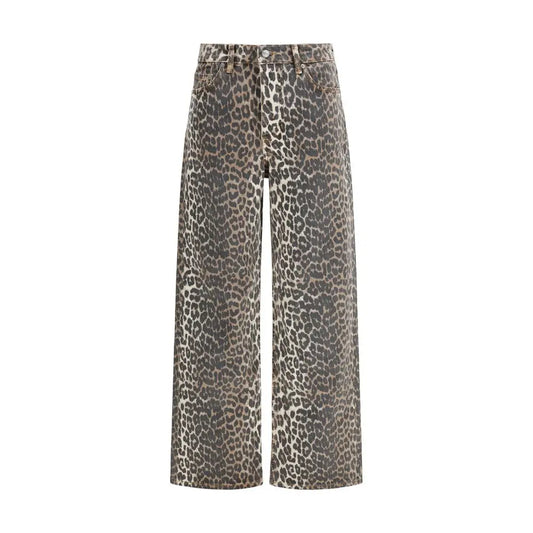 Ganni multicolor højskårne wide-leg jeans med faded grå-sort leopardprint
