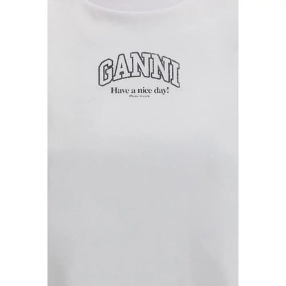 Ganni hvid bomuld t-shirt med sort logo og Have a nice day!