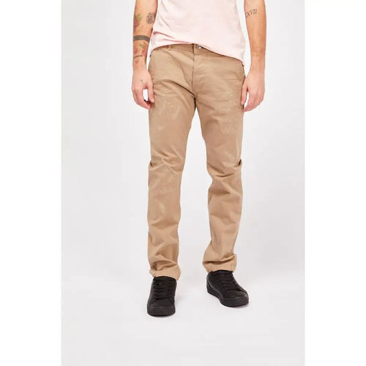 Beige bomuldscasual pants med slim fit og malingssplatter