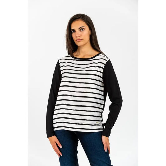 Sort hvid stribet langærmet top med sorte ærmer, Gas Black Modal T-shirt, spar 30-70% på mode