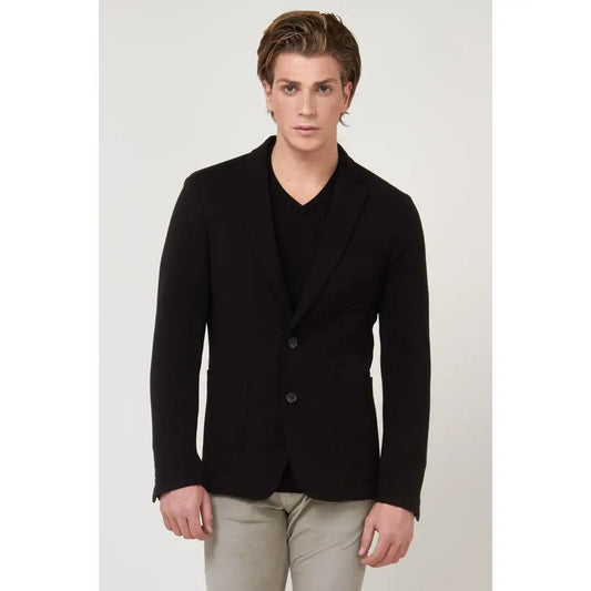 Sort polyester blazer i sort, moderne snit med subtil tekstur fra 100% originale brands
