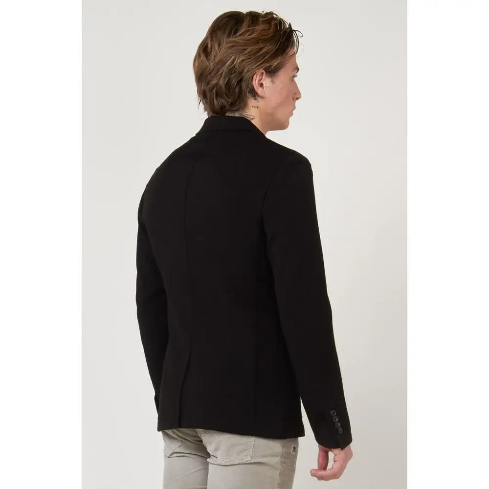 Sort sort polyester blazer fra outlet mærkevarer, 100% originale brands