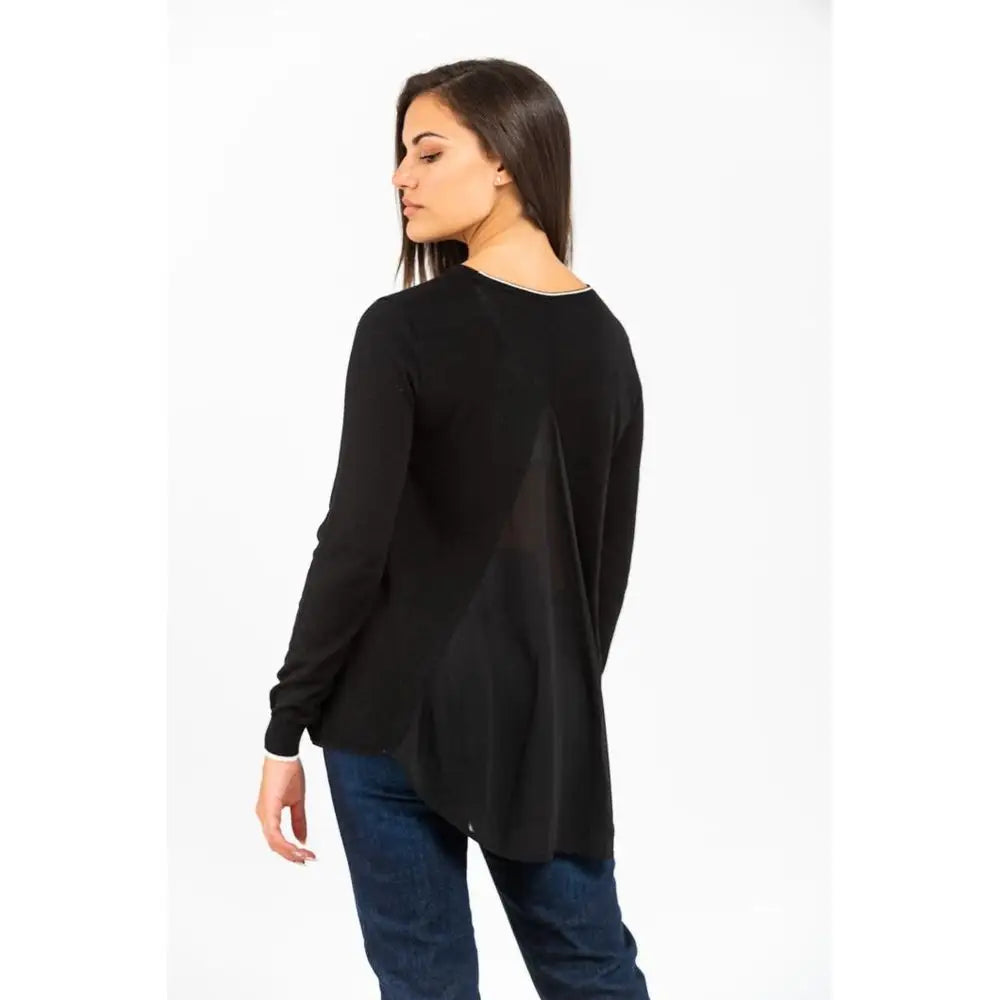 Gas Black Viscose Long Sleeve T-Shirt med subtil sølvtrim langs halsudskæring og kant