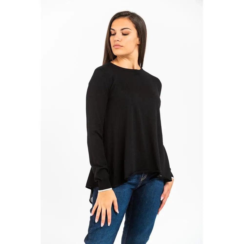 Gas black viscose long sleeve t-shirt med asymmetrisk kant