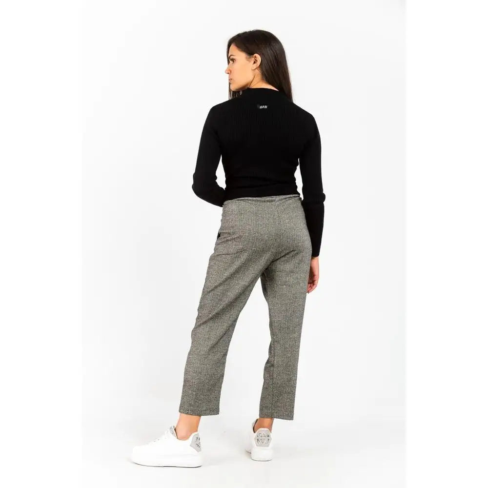Gas black wool casual pants in grå herringbone mønster med skræddersyet pasform og cropped kant