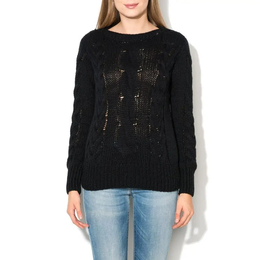 Sort gas black ull sweatshirt med cable-knit mønster og ribbet manchetter