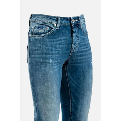 Gas Blue Cotton Jeans Denim med falmet vask og diskret slitage