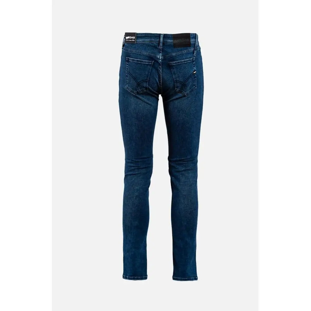 Gas blue cotton skinny jeans i mørkeblå denim med slank pasform og subtil fading