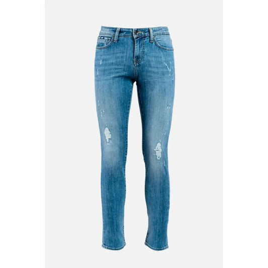 Gas Blue Cotton skinny jeans med falmet vask og revner ved knæene