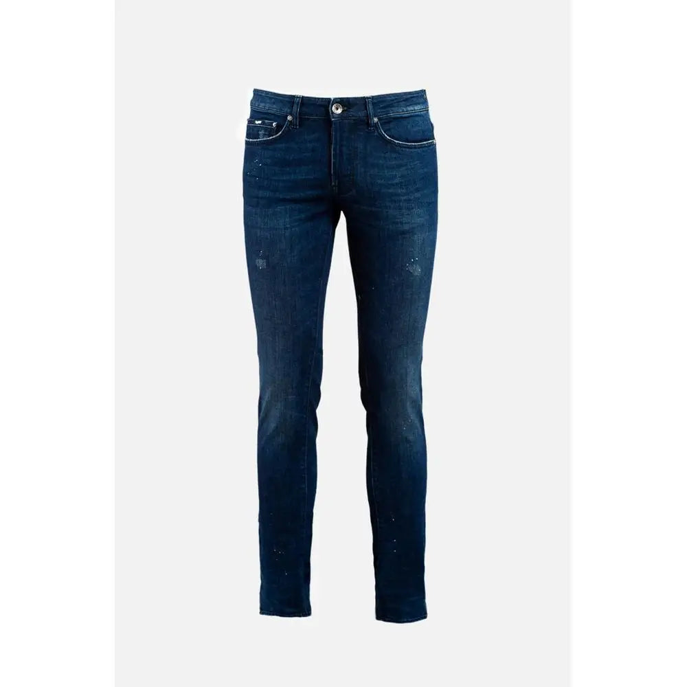 Gas Blue Cotton Slim Fit Jeans i mørkeblå denim med slank pasform og subtile slidte detaljer