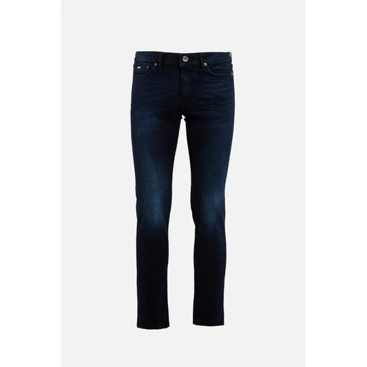Mørke indigo denim jeans i gas blue cotton slim fit med subtil fading på lårene
