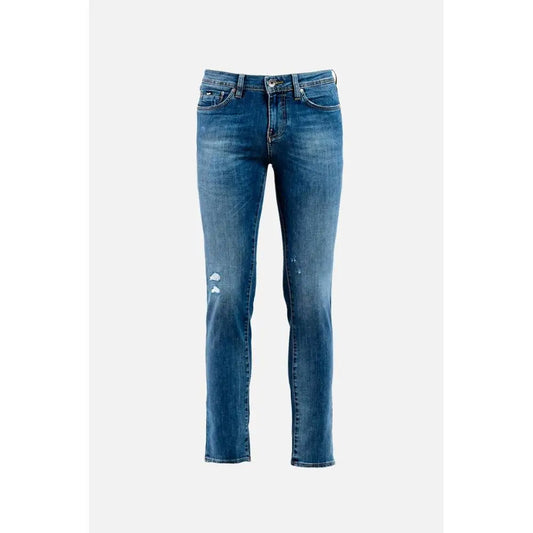 Gas Blue bomulds slim fit jeans med slidte knæ
