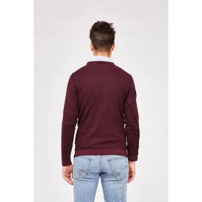 Gas Bordeaux ull sweatshirt med maroon tekstureret strik og subtile mønstre