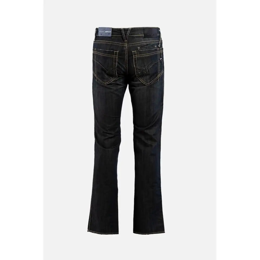 Flared black denim jeans med hvid syning, outlet mærkevarer 100% originale