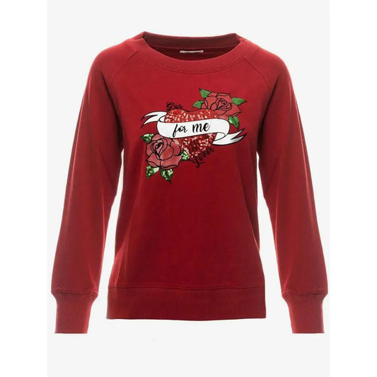 Rød langærmet sweatshirt med glitterhjerte og roser, for me-banner