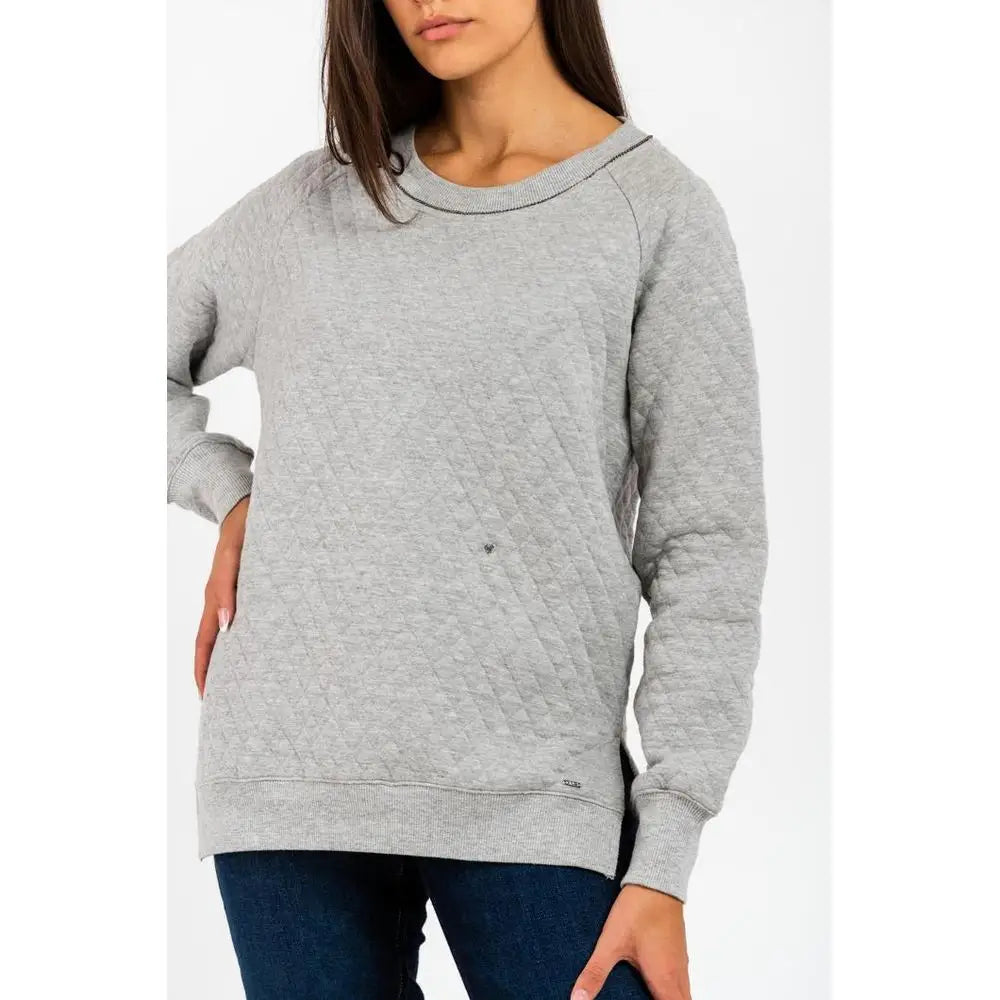 Grå quiltet gas gray cotton sweatshirt med diamantmønster og ribbede manchetter