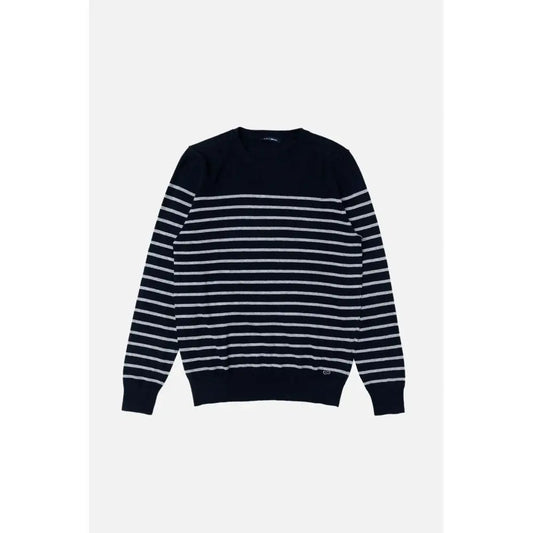 Gas Navy Blue Cotton Cashmere Sweater med vandrette striber
