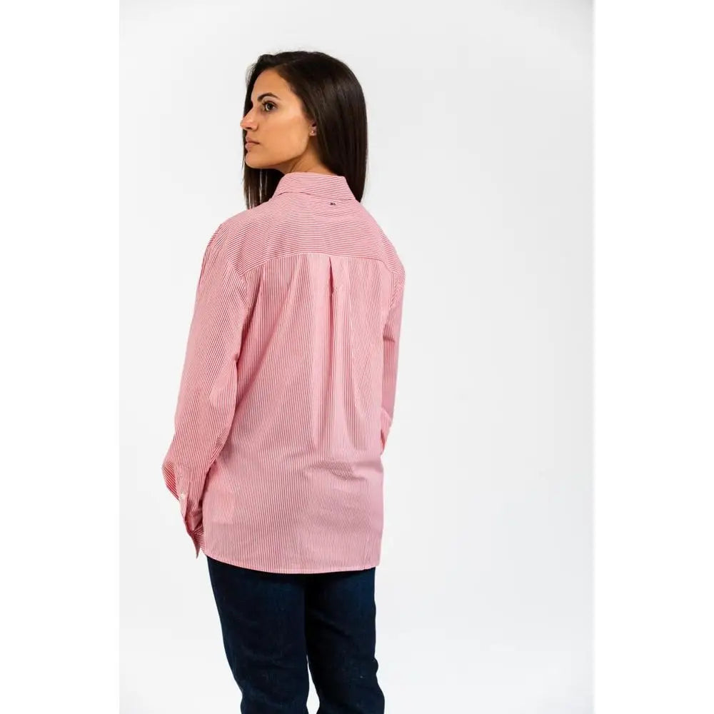 Gas rød bomuldsskjorte med pink-hvide striber, outlet mærkevarer, spar 30-70%