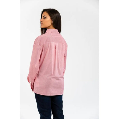 Gas rød bomuldsskjorte med pink-hvide striber, outlet mærkevarer, spar 30-70%