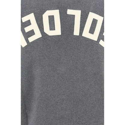 Grå rib-strikket Golden Goose cardigan med cremede buede bogstaver