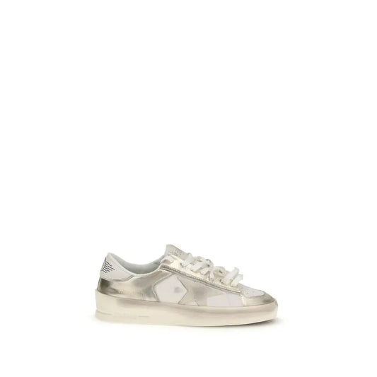 Golden Goose guldkalv lædersko med sølv metallic low-top, translucent panel og hvide snører