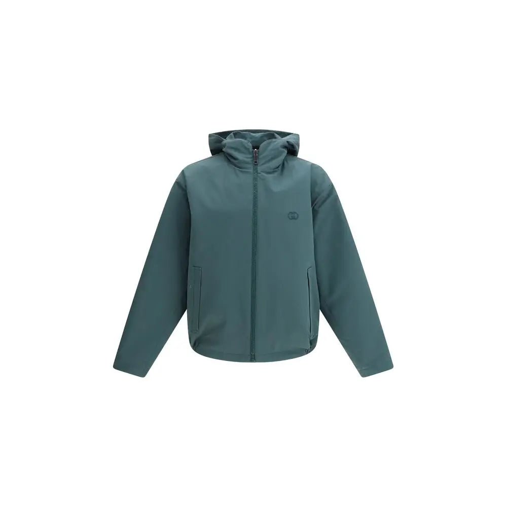 Sleek Gucci bicolor polyester hooded jacket i mørk teal med lynlås og lommer