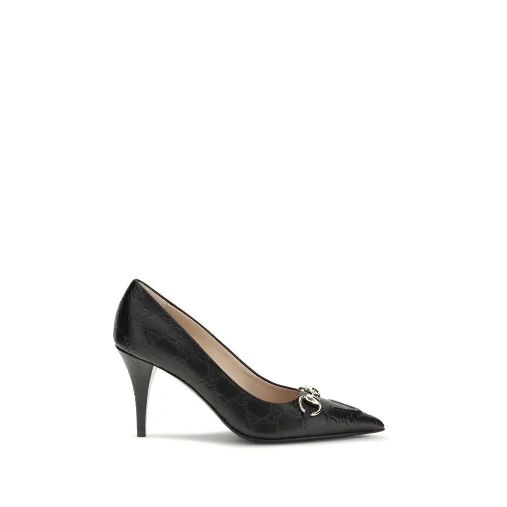 Sort Gucci black calf læder Bos Taurus mid hæl pumps med pointed toe
