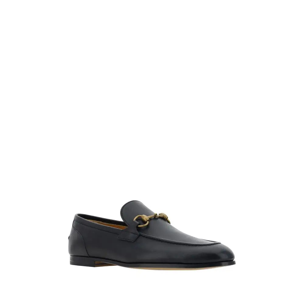 Gucci black calf slip-on loafers with gold horsebit buckle