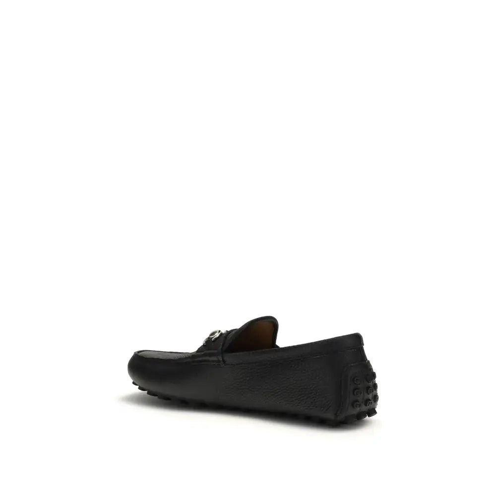Gucci black calf læder Bos Taurus slip-on loafers med sølv spænde