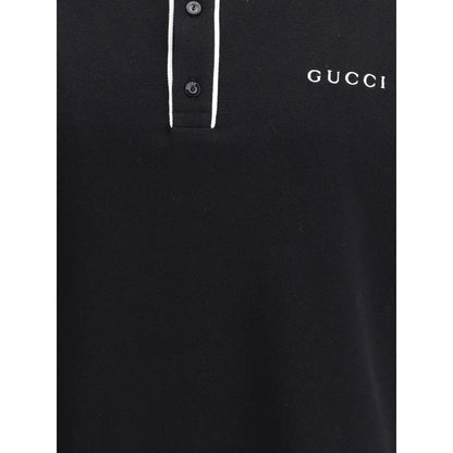 Svart Gucci bomuldspolo med hvid piping og broderet logo