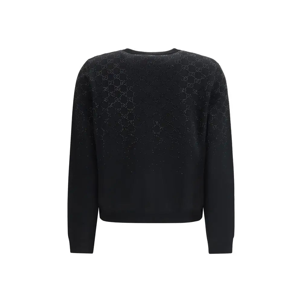 Gucci black wool cardigan med skinnende GG-logo mønster
