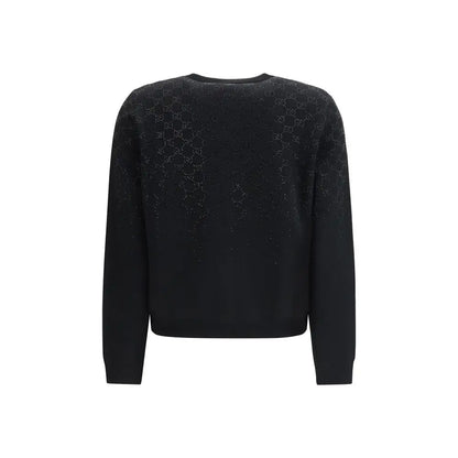 Gucci black wool cardigan med skinnende GG-logo mønster