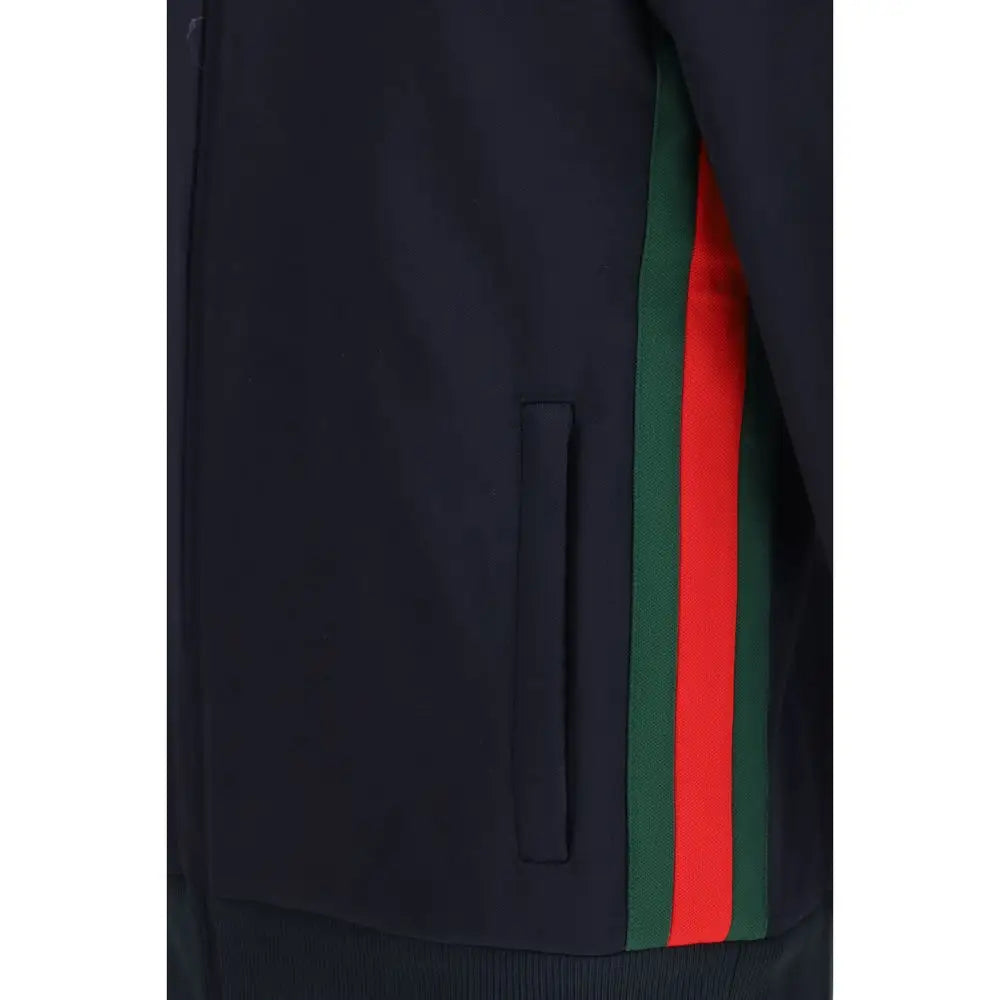 Gucci blå polyester shell jakke med mørkeblå blazer og grønne-røde striber