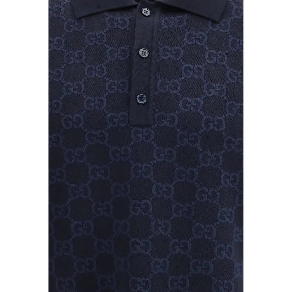 Mørk marine Gucci polo skjorte med gentagende GG-monogram i lysere blå