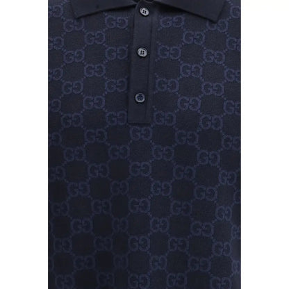 Mørk marine Gucci polo skjorte med gentagende GG-monogram i lysere blå