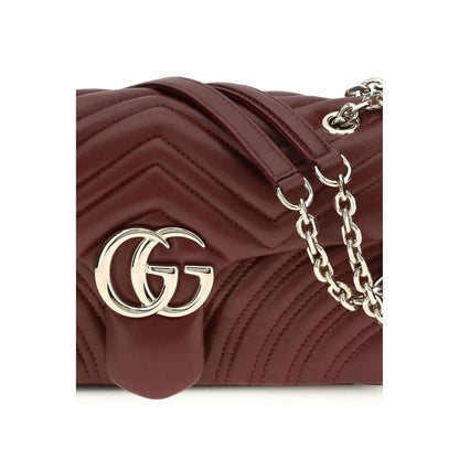 Gucci Bordeaux calf leather Bos Taurus shoulder bag in burgundy quilted design with silver hardware