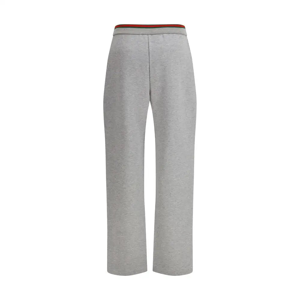 Grå hederede Gucci-sweatpants med rød kontrasttalje, 100% originale brands