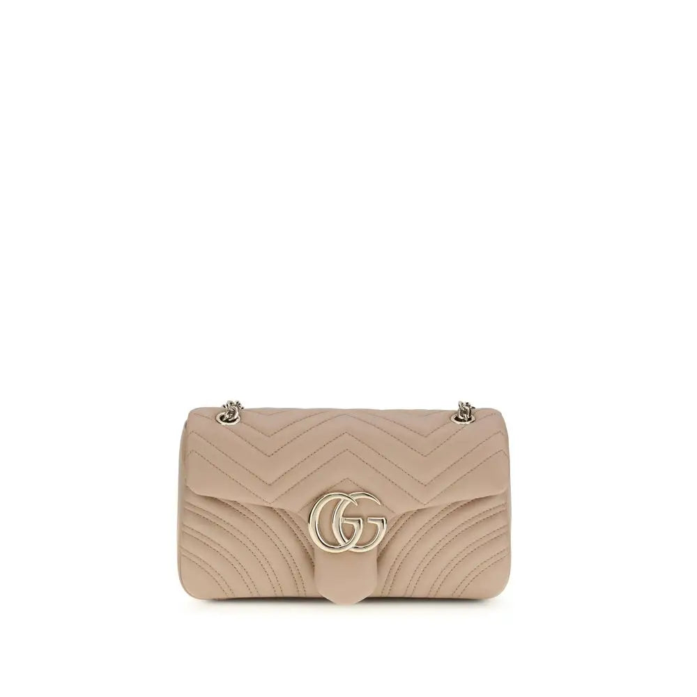 Beige quilted Gucci Marmont skulder taske med guld GG-logo og multicolor kalveskind