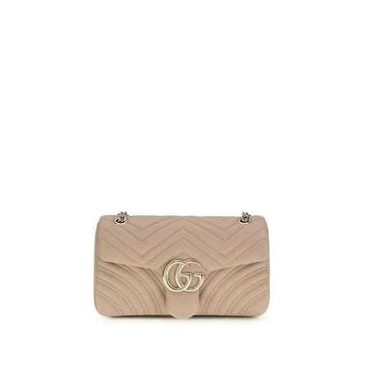 Beige quilted Gucci Marmont skulder taske med guld GG-logo og multicolor kalveskind
