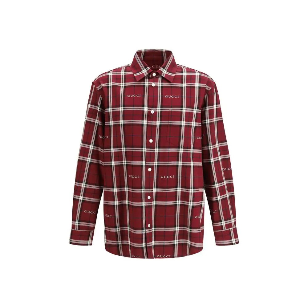Gucci multicolor cotton pattern shirt i rød-hvid plaid med logo
