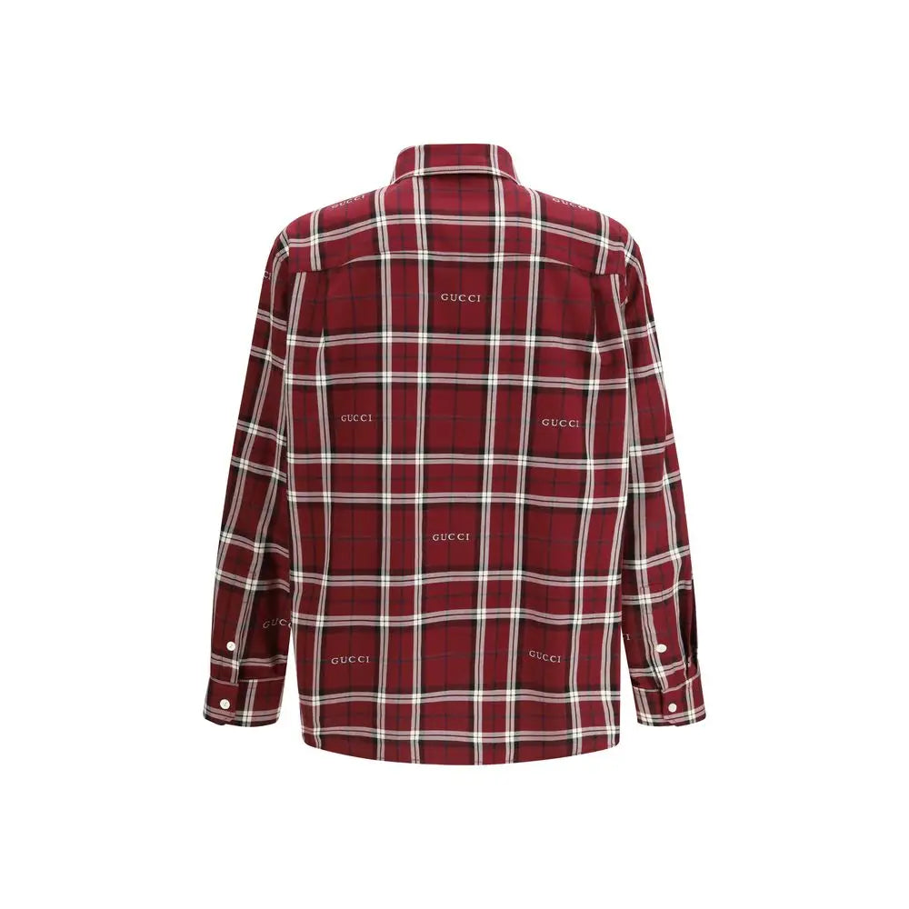 Gucci multicolor cotton pattern shirt i rød-hvid plaid med logo på ryggen