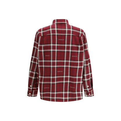 Gucci multicolor cotton pattern shirt i rød-hvid plaid med logo på ryggen