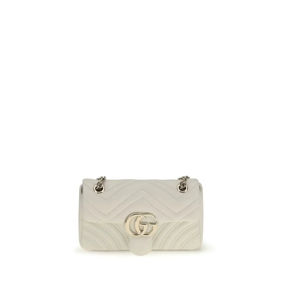Hvid quiltet læder Gucci Marmont mini crossbody taske, 100% originale brands