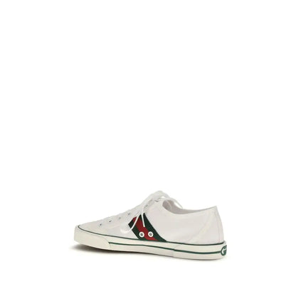 Gucci hvide bomuld low top sneakers med rød og grøn diagonal stribe