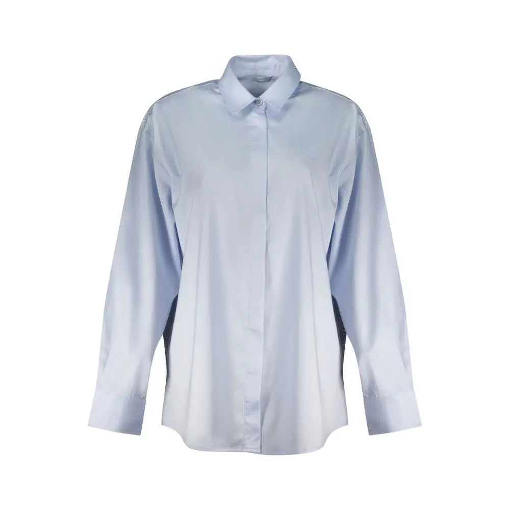 Guess Jeans Azzurro cotton women shirt in light blue with long sleeves and classic collar