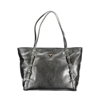 Sort svart Guess Jeans tote taske med sølv hardware og trekantet logo