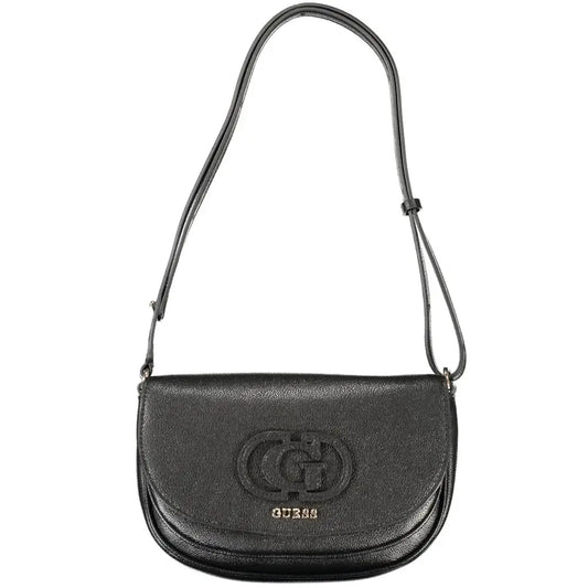 Sort Guess Jeans sort black polyethylen kvinders håndtaske med sort læder crossbody, præget logo og justerbar rem