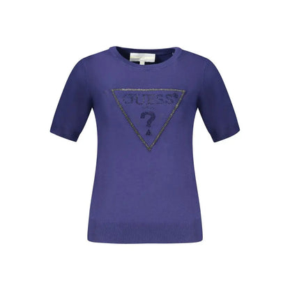 Lilla Guess strikketop med rhinesten-logo, blå viscose women sweater